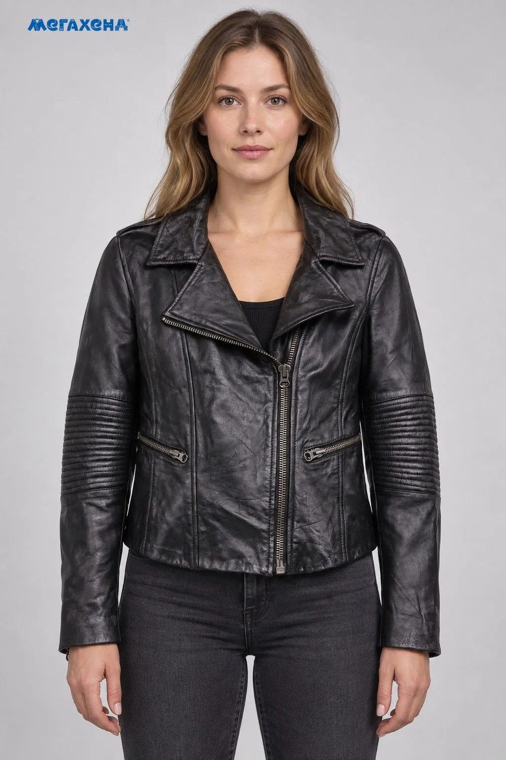 Чёрная косуха Genuine Leather из натуральной кожи, размер 48 (L)